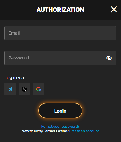 Richy Farmer Casino login form